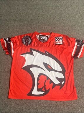 Red Men’s Racing-Style Jersey with Large Graphic Logo